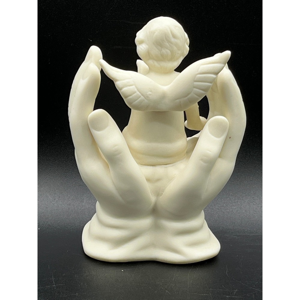 Vtg Matte White Porcelain Bisque Angel Cherub in Hands Figurine Sculpture 4.5" - Picture 3 of 7
